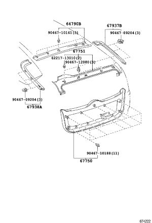 Tail cap interior trim panel (upper right) 67937-47020 for Toyota Prius