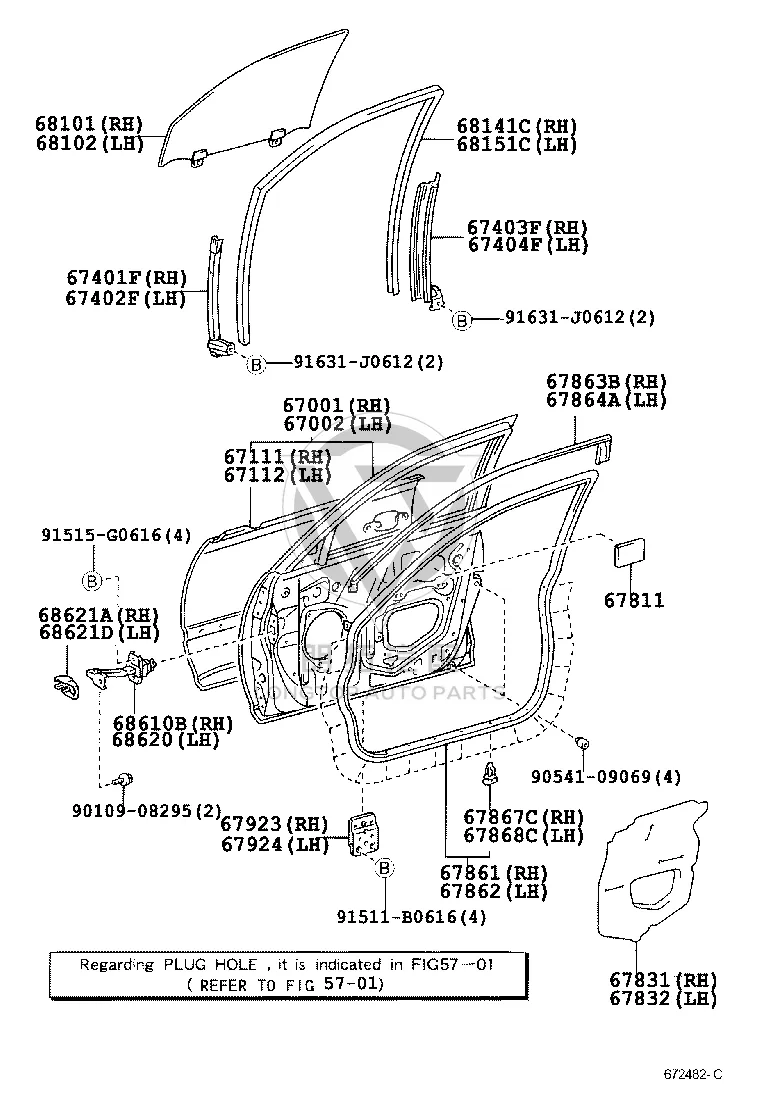 Front Door Glass Right 68101-33100 for Lexus ES300