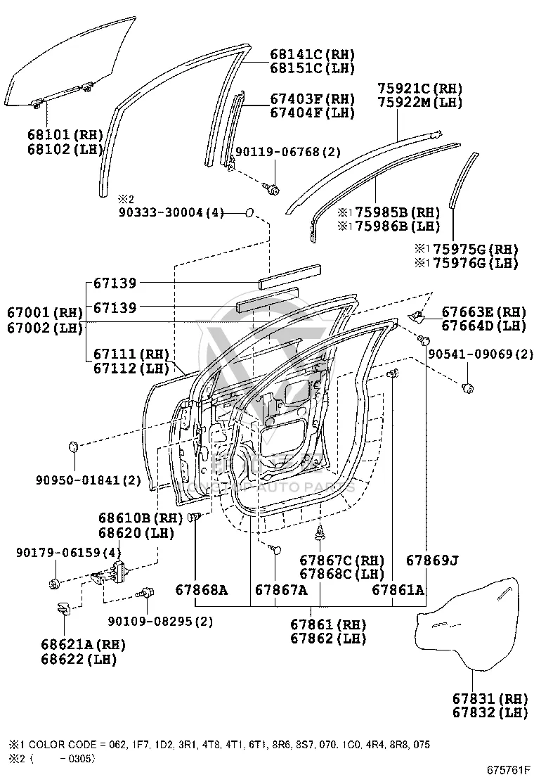 Right Front Door Glass 68101-48071 for Lexus RX300
