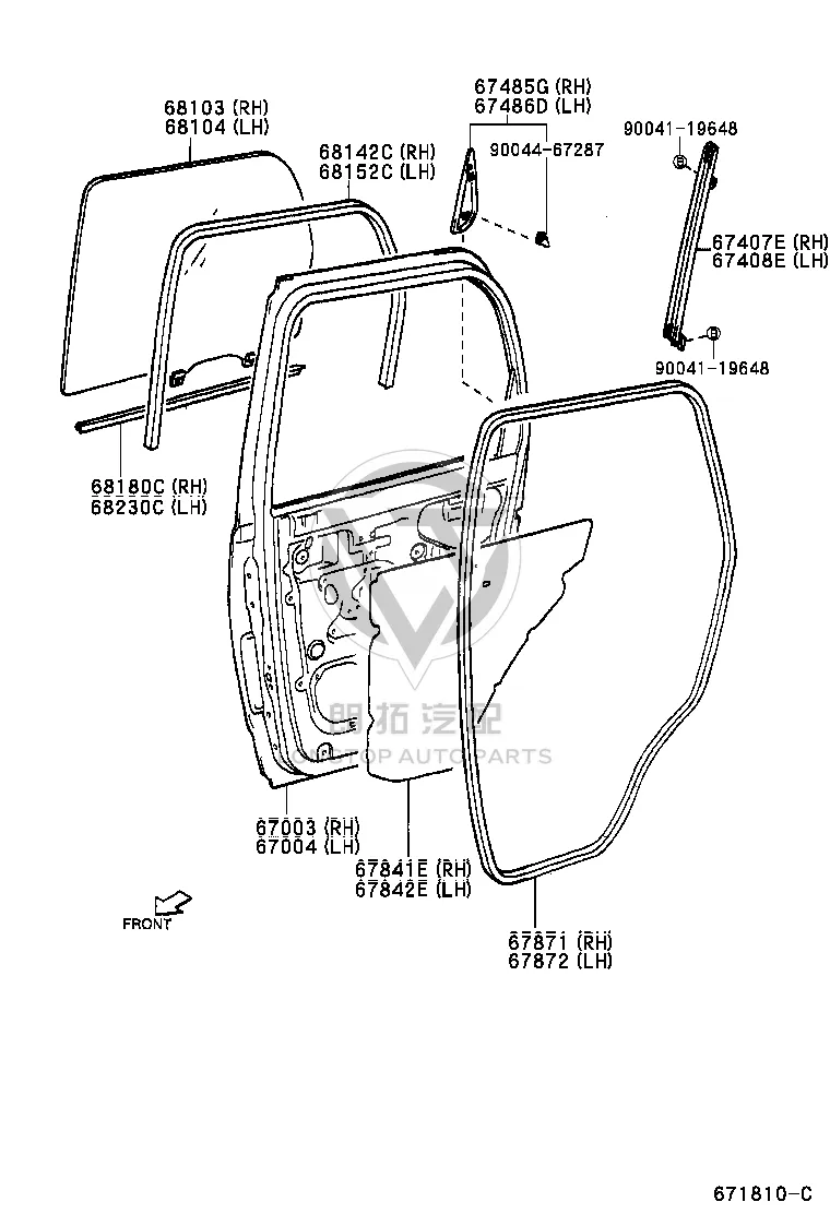 Rear door glass (left) 68104-87401 for Toyota Cami