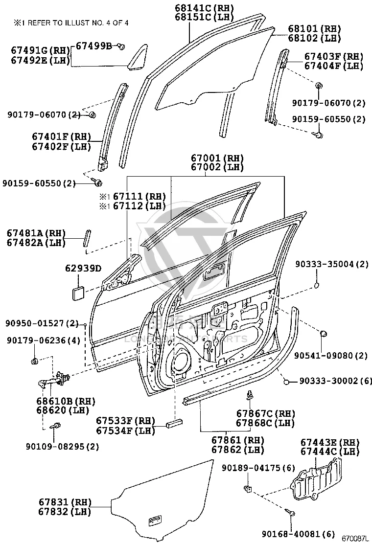 Front door glass (left) 68112-33070 for Toyota Mark 2 WG