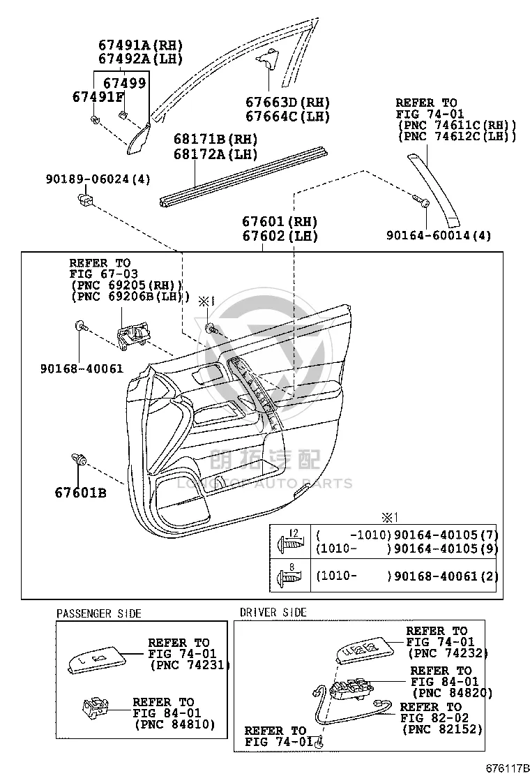 Front Door Glass Weatherstrip 68172-0E030 for Toyota Highlander
