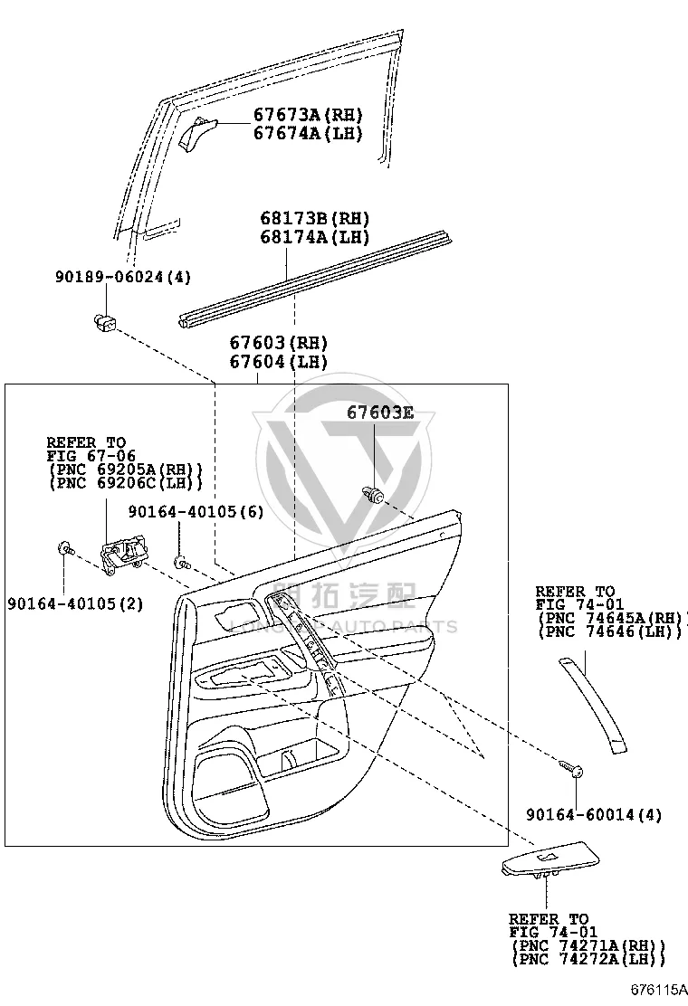 Rear Door Glass Strip 68174-0E030 for Toyota Highlander