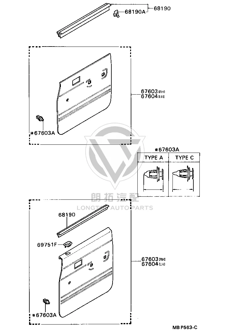 Inner Right Rear Door Belt Molding 68190-89103 for Toyota Hilux