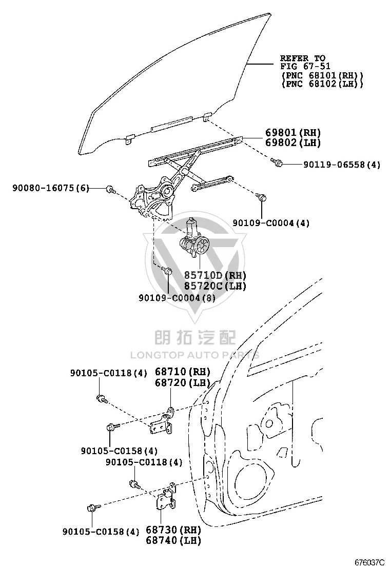 Front Left Window Glass Bracket 69802-0R020 for Toyota RAV4