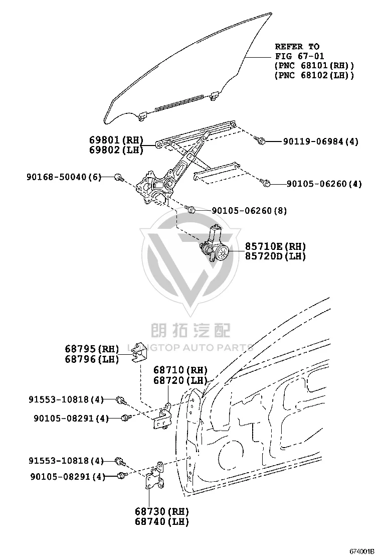 Front Door Glass Lift Bracket 69802-30260 for Toyota Crown