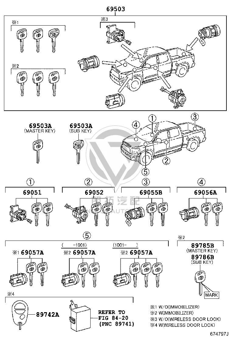 Full Vehicle Lock Set 69005-0C230 for Toyota Tundra