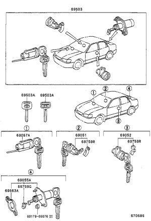 Complete Lock Cylinder Set 69005-1E360 for Toyota Corolla