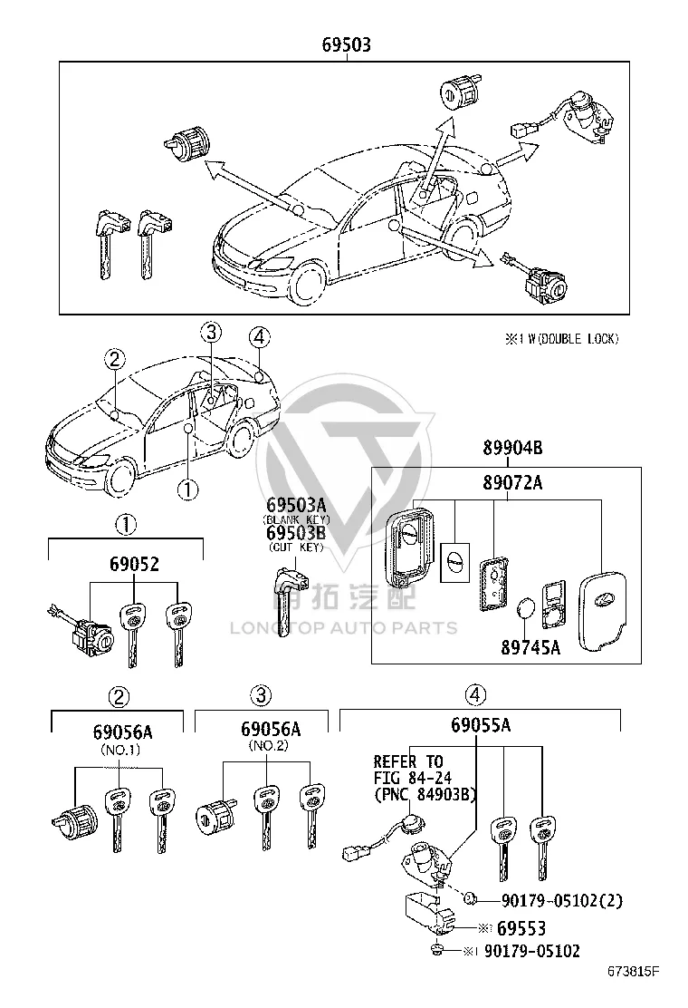 Complete Lock Cylinder Set 69005-30C40 for Lexus GS30