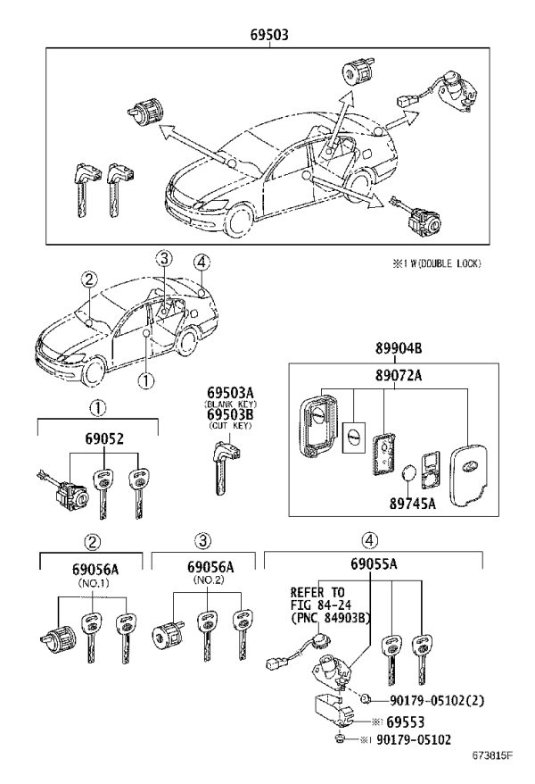 Complete Lock Cylinder Set 69005-30C40 for Lexus GS30