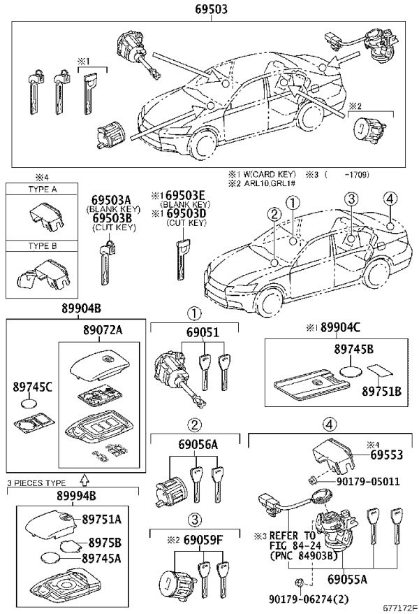 Full Vehicle Lock Set 69005-30F50 for Lexus GS Series