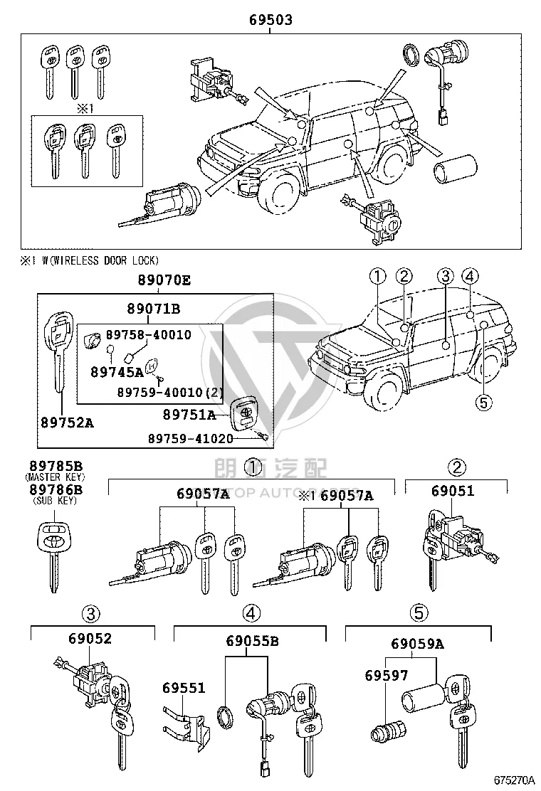 Full Car Lock Set 69005-35A40 for Toyota FJ Cruiser