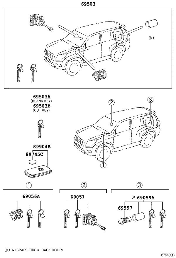 Full Car Lock Set 69005-60K00 for Toyota Land Cruiser Prado