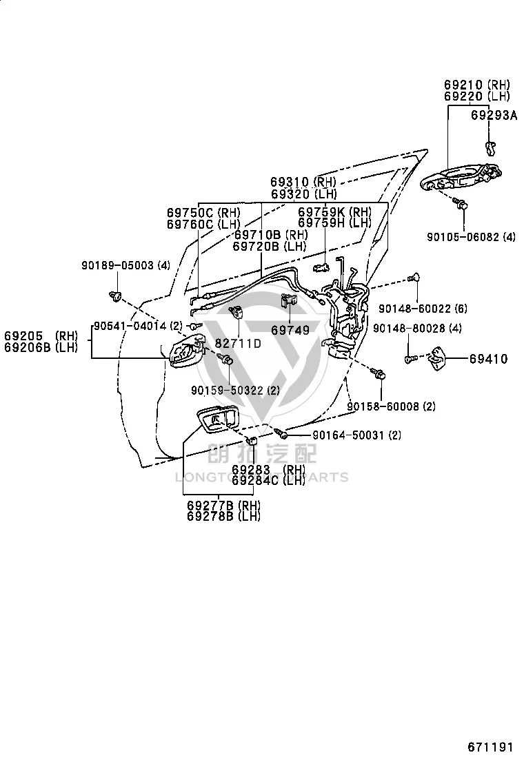 Front Right Door Lock Actuator 69030-48020 for Lexus RX300