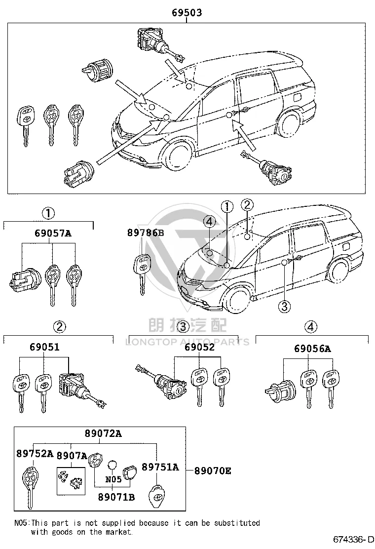Front Right Door Lock Cylinder 69051-28330 for Toyota Previa