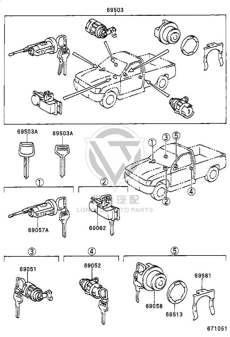 Front Right Door Lock Cylinder 69051-35110 for Toyota Hilux