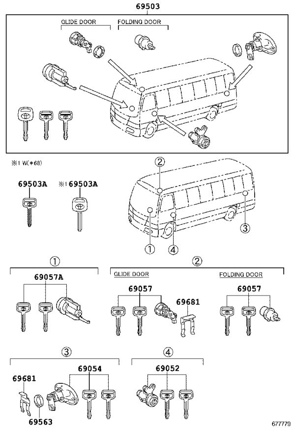 Back Door Lock Core and Key Assembly 69055-0S010 for Toyota Coaster