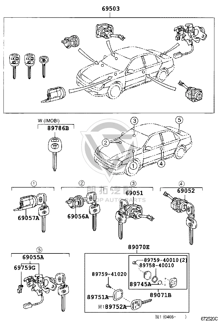 Tailgate Lock Cylinder 69055-33380 for Toyota Camry