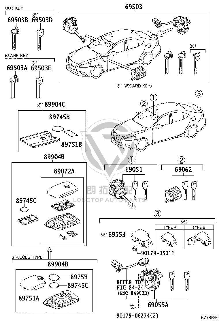 Tailgate Lock Cylinder 69055-33540 for Lexus ES350