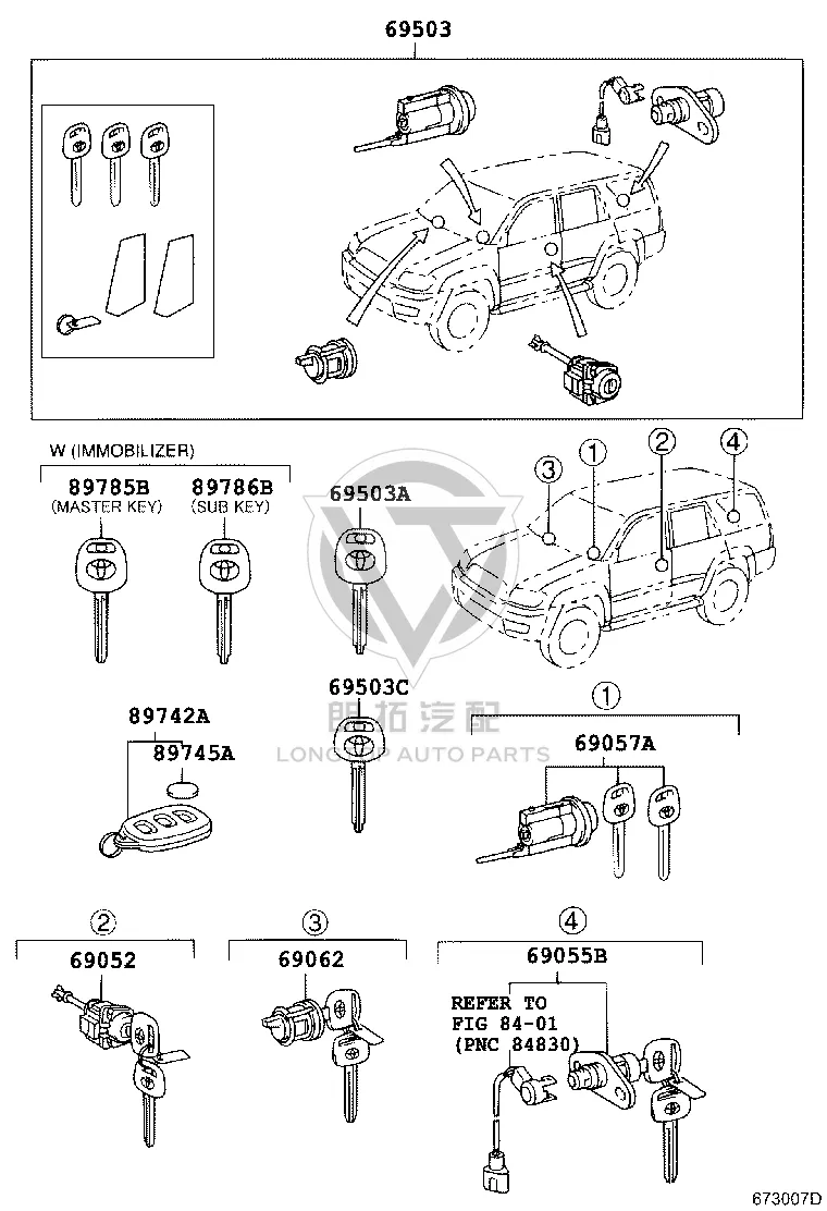 Instrument Panel Glove Box Lock Cylinder 69056-60160 for Toyota 4RUNNER