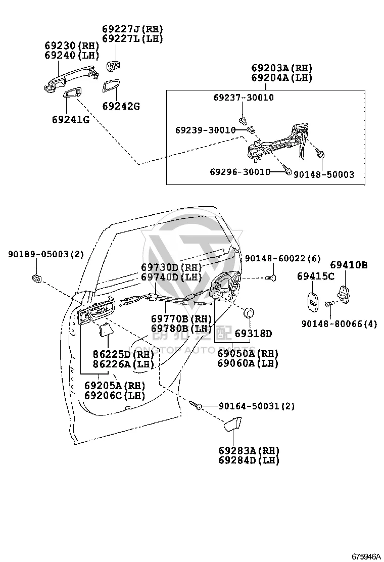 Rear Door Pull Handle Lock Cable 69770-48070 for Lexus RX270
