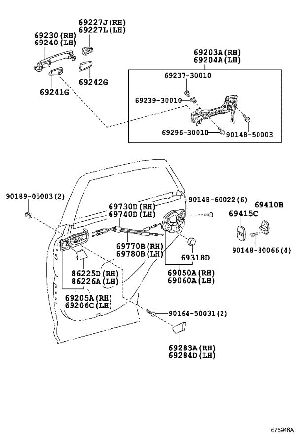 Rear door pull cord (left) 69730-48060 for Lexus RX270