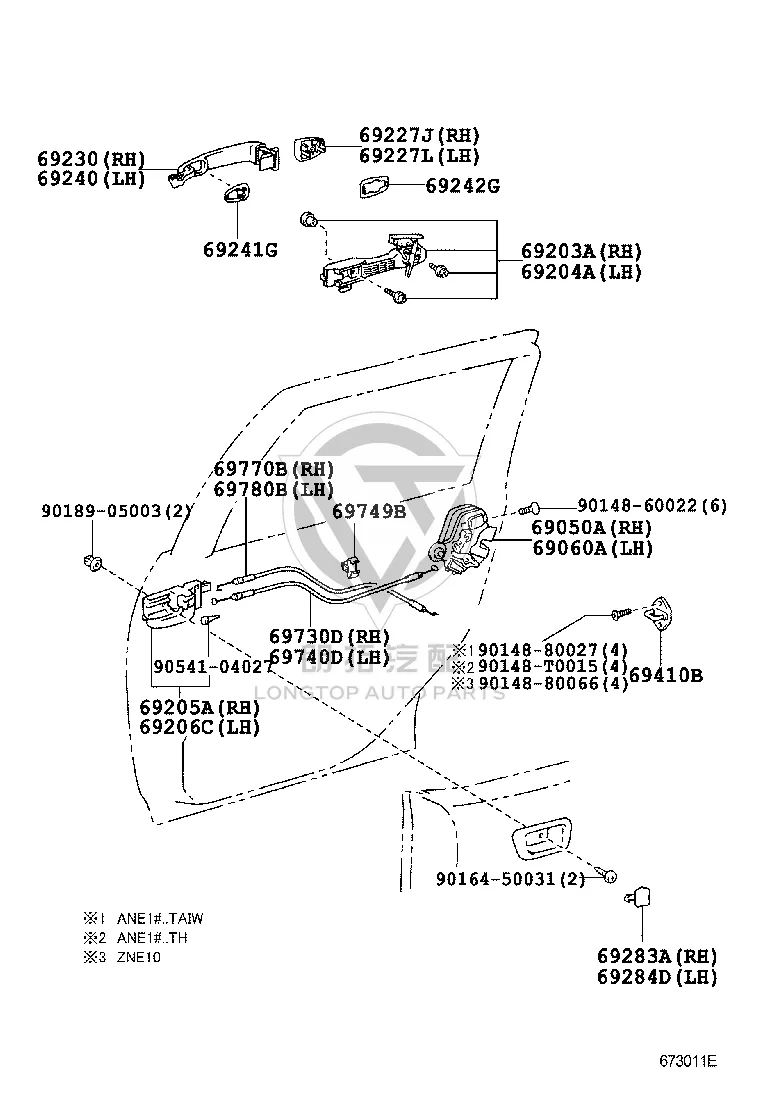 Rear Left Outer Door Handle Frame 69204-68010 for Toyota Wish