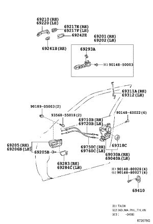Rear Door Inner Handle 69205-33040 for Toyota Camry