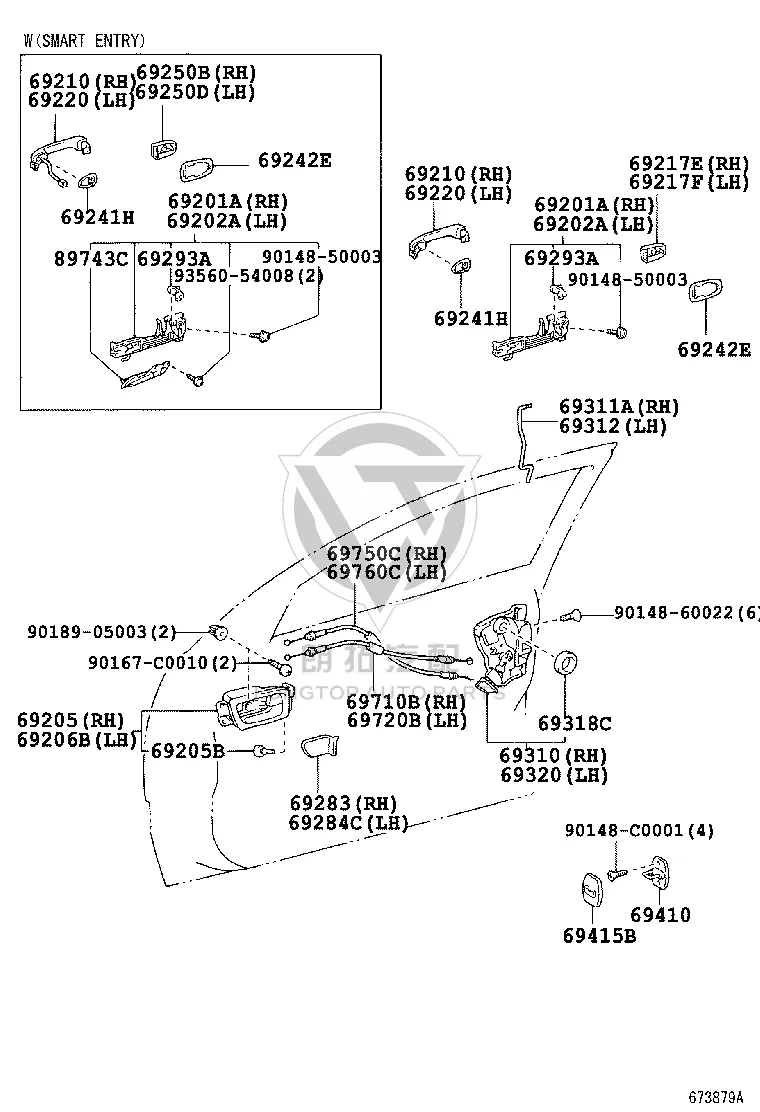 Rear Door Inner Handle 69206-30170 for Toyota Crown