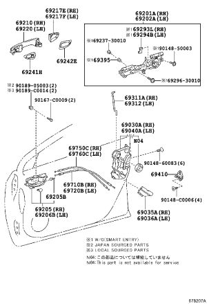 Rear Door Handle (Right) 69210-02250 for Toyota Corolla