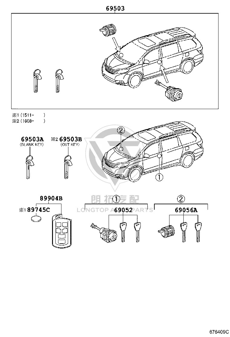 Key (remote control) 89904-08010 for Toyota Sienna
