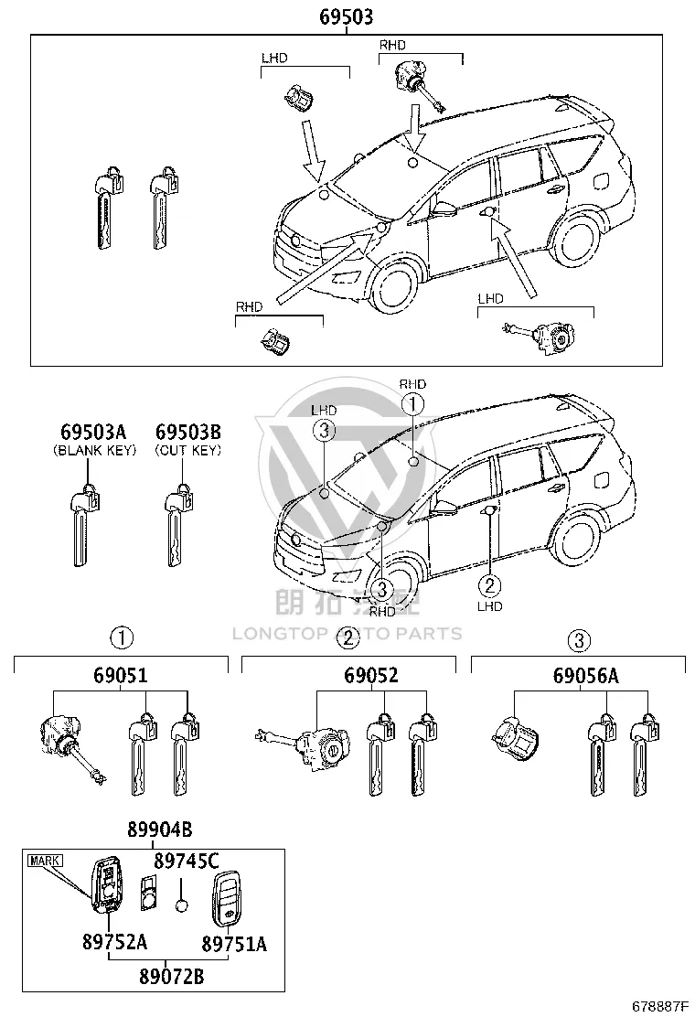 Mechanical Key 69515-33120 for Toyota ALPHARD