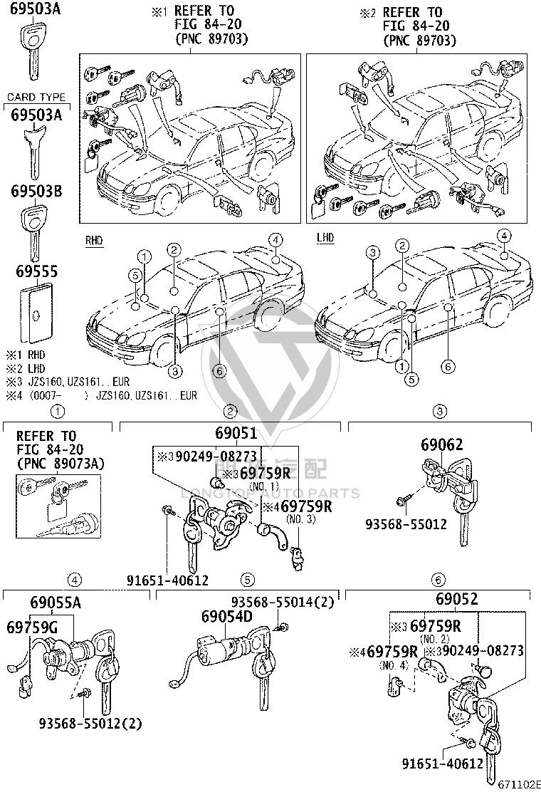 Front Door Lock Cylinder Clip 69759-30130 for Lexus GS300