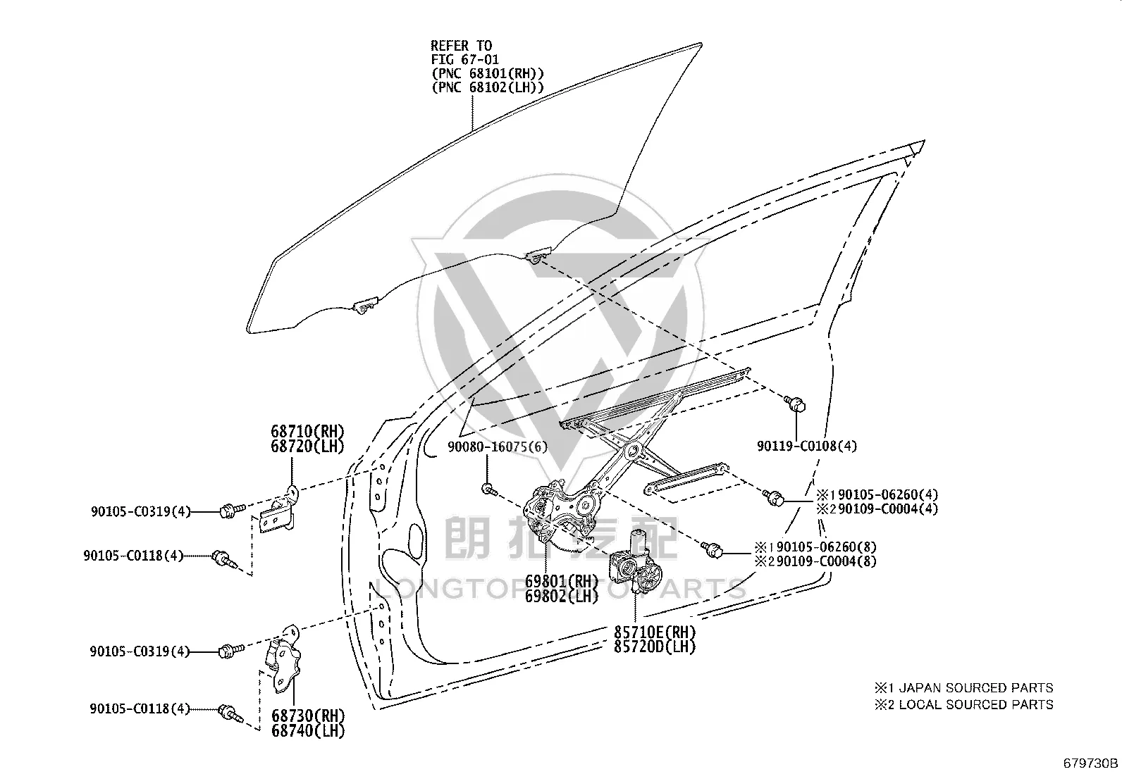 Rear Right Door Window Regulator 69801-06230 for Toyota Camry