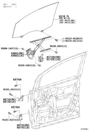 Front Right Door Window Regulator 69801-08020 for Toyota Sienna