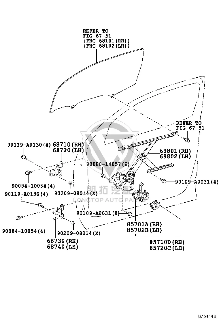 Front Door Window Regulator 69802-0C030 for Toyota Sequoia