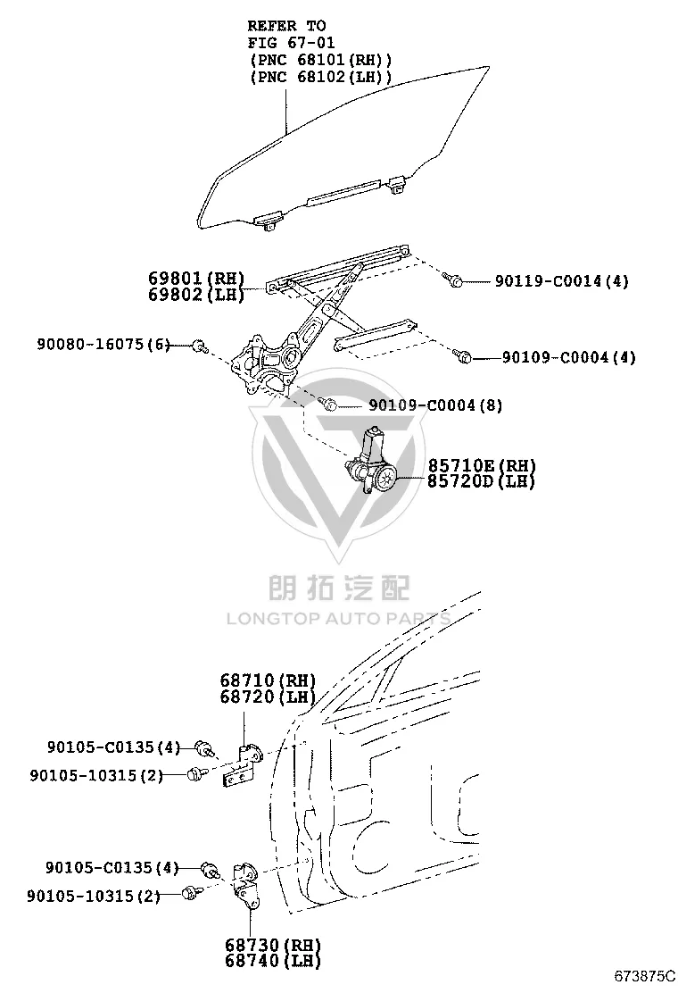Front Left Window Glass Lift Bracket 69802-0N010 for Toyota Crown