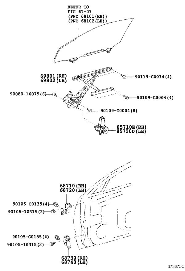 Front Door Glass Lift Bracket 69801-0N010 for Toyota Crown