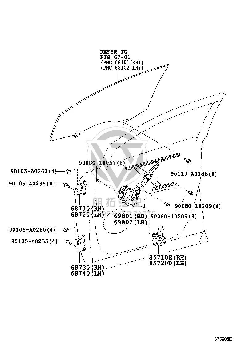 Front door glass lift bracket (left) 69802-0T010 for Toyota Venza