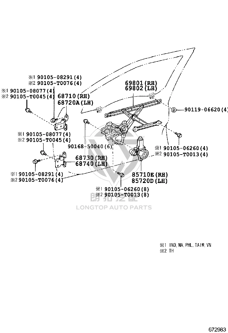 Front Door Glass Lift Bracket (Right) 69801-33050 for Toyota Camry