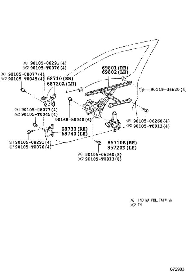 Front Door Glass Lift Bracket (Right) 69801-33050 for Toyota Camry