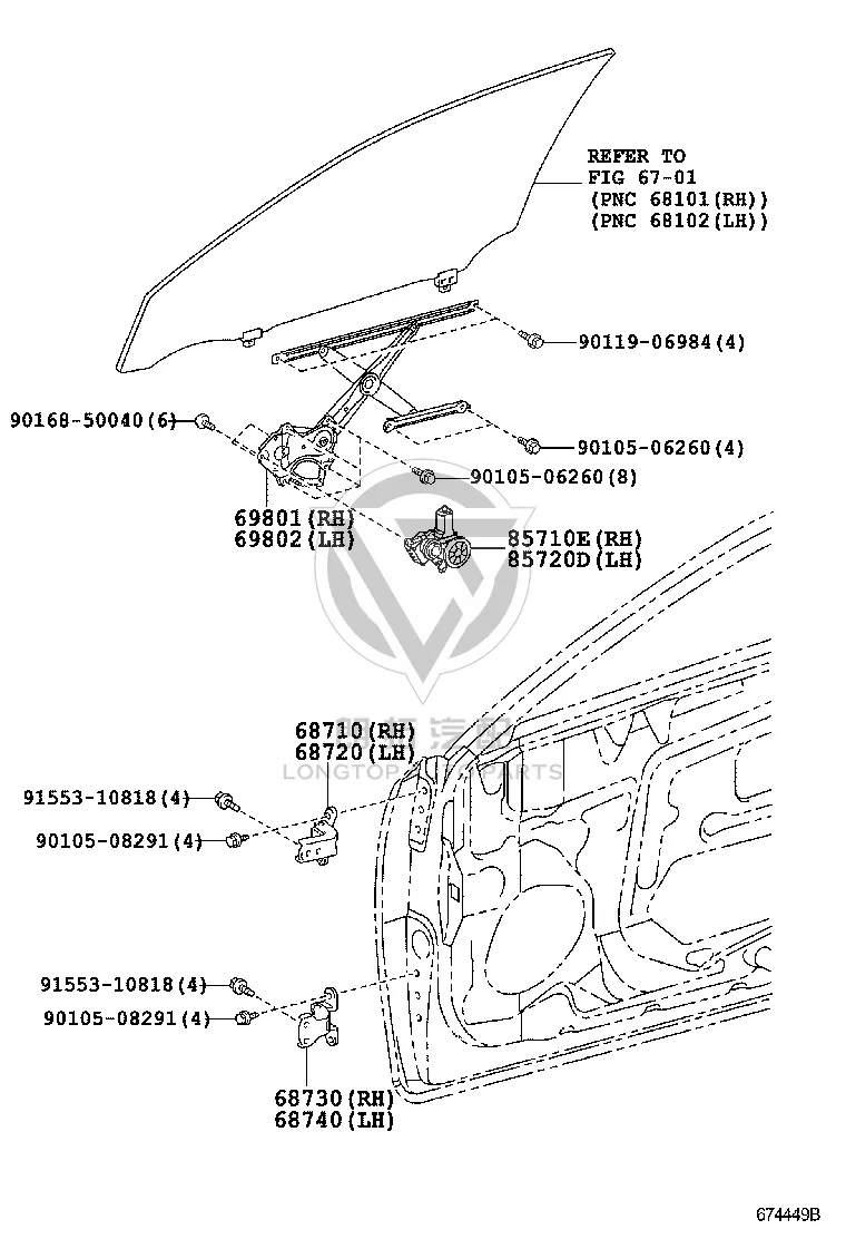 Front Door Glass Lift Bracket (Left) 69802-33080 for Lexus ES350