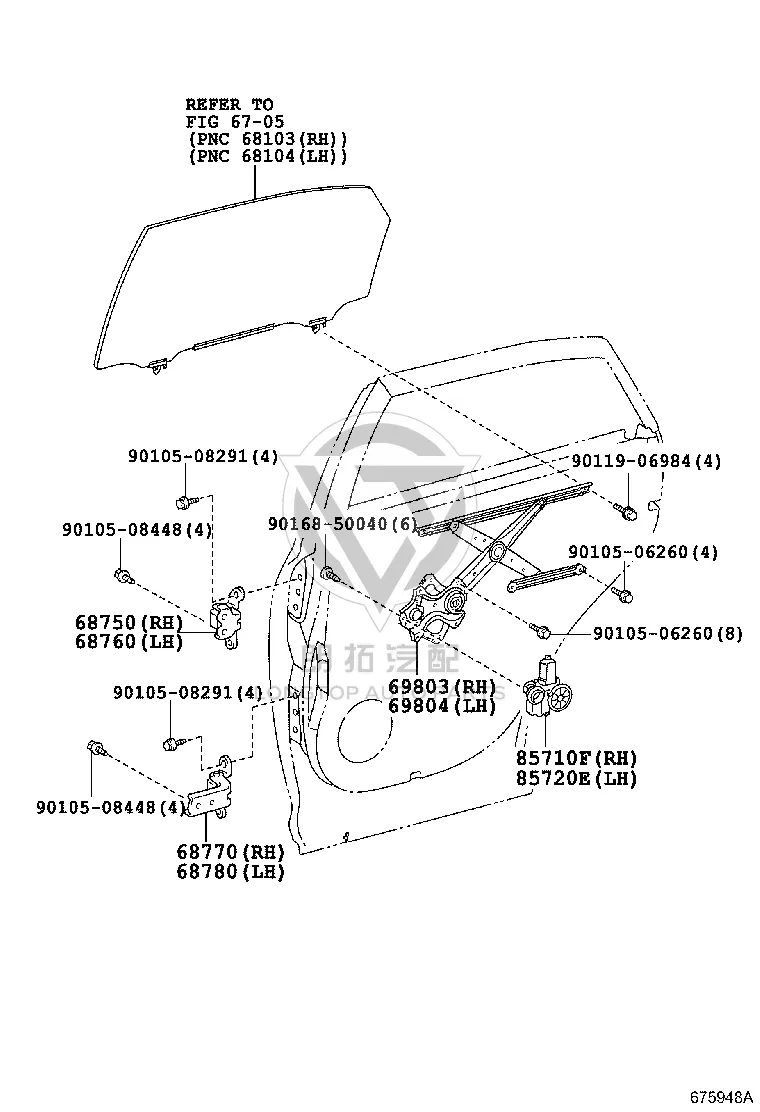 Rear Door Window Regulator Right 69801-48060 for Lexus RX270