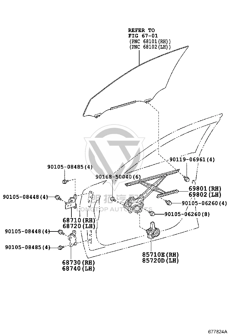 Front Door Glass Lift Bracket 69801-53040 for Lexus IS