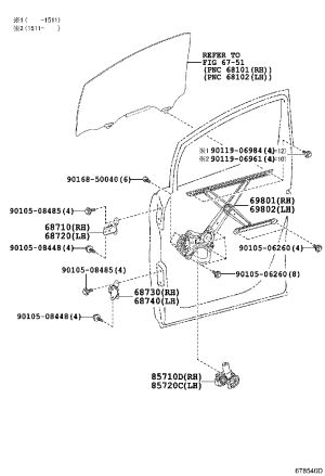 Front Door Window Regulator Right 69801-58030 for Toyota Alphard
