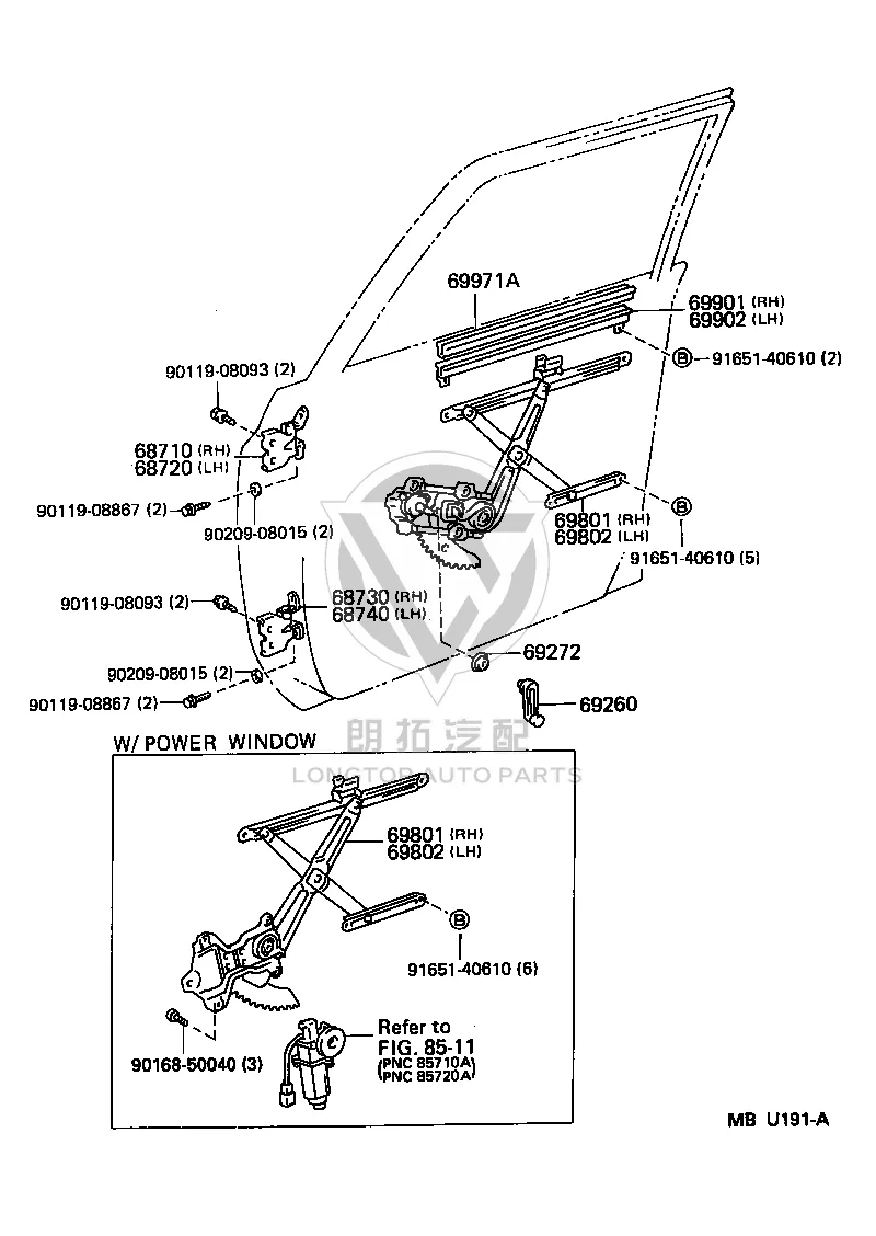 Front Door Window Regulator 69802-60010 for Toyota Land Cruiser