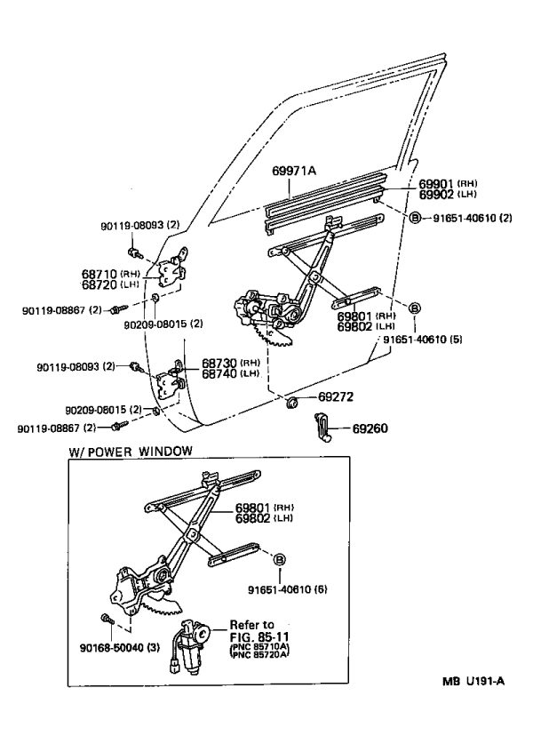 Front Door Glass Lift Bracket 69801-60010 for Toyota Land Cruiser