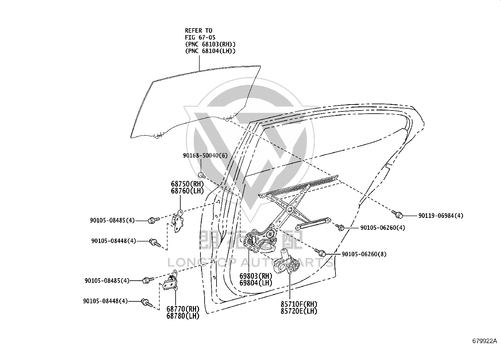 Rear Door Window Regulator Left 69802-78010 for Lexus ES350