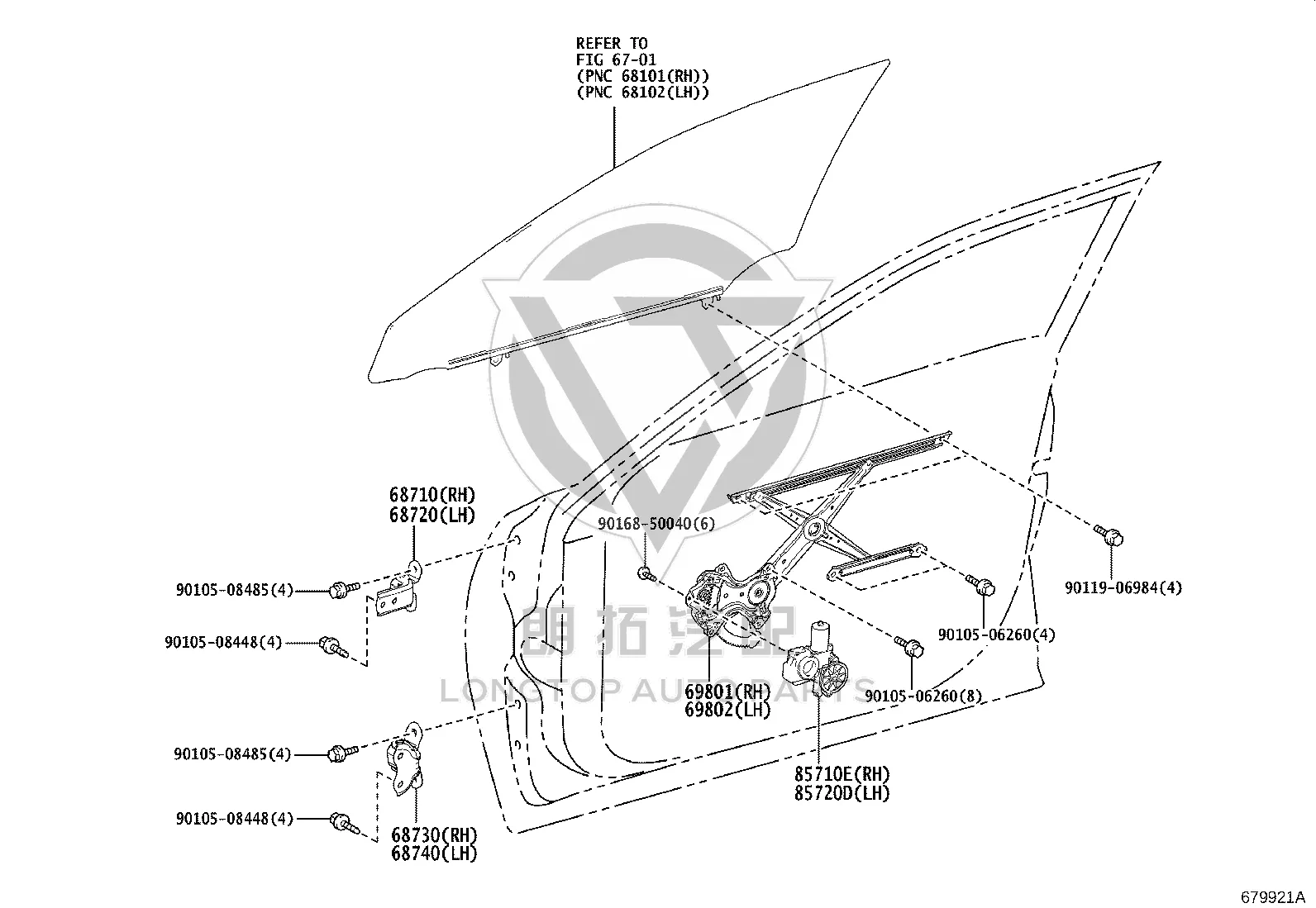 Rear Door Window Regulator 69802-78020 for Lexus ES