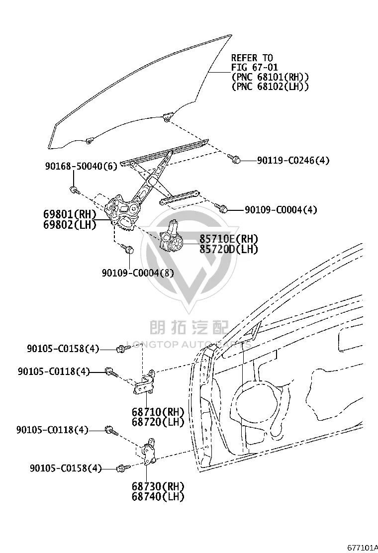 Front Left Window Glass Bracket 69802-06100 for Toyota Camry